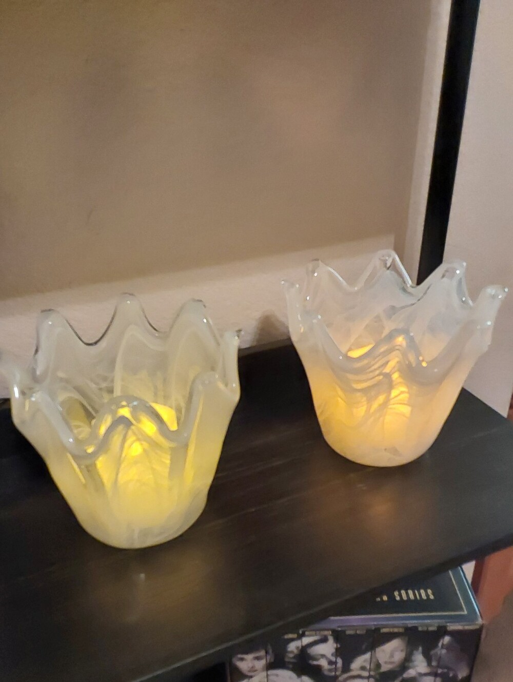 🌺 NWOT *Set of 2* Heavy Frosted Swirl Glass Candle Holders/Vases, ETC.